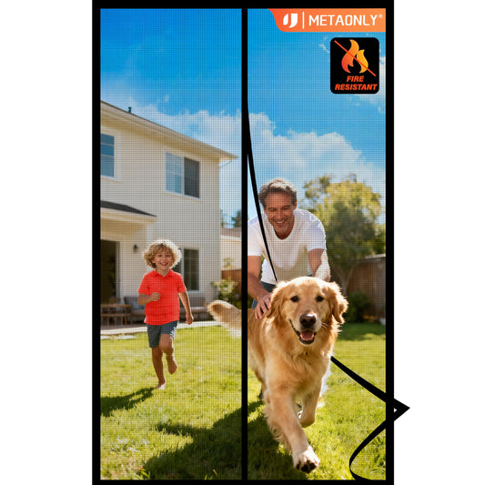 METAONLY Fiberglass Magnetic Screen Door Mesh, Works for Patio, Sliding Door, Keeps Bug Mosquito Out, Fresh Air Flow, Fits 36" x 82" Door - Curtain Size 38" x 83", Black