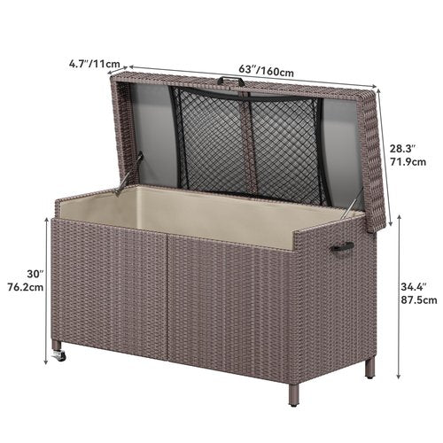 YITAHOME 200 Gallon Outdoor Storage Box w/Storage Net, Rattan XL Outdoor Deck Box, Patio Cushion Storage, Outside Storage Box for Patio Furniture, Garden Tools, Pool Sports Equipment (Brown)