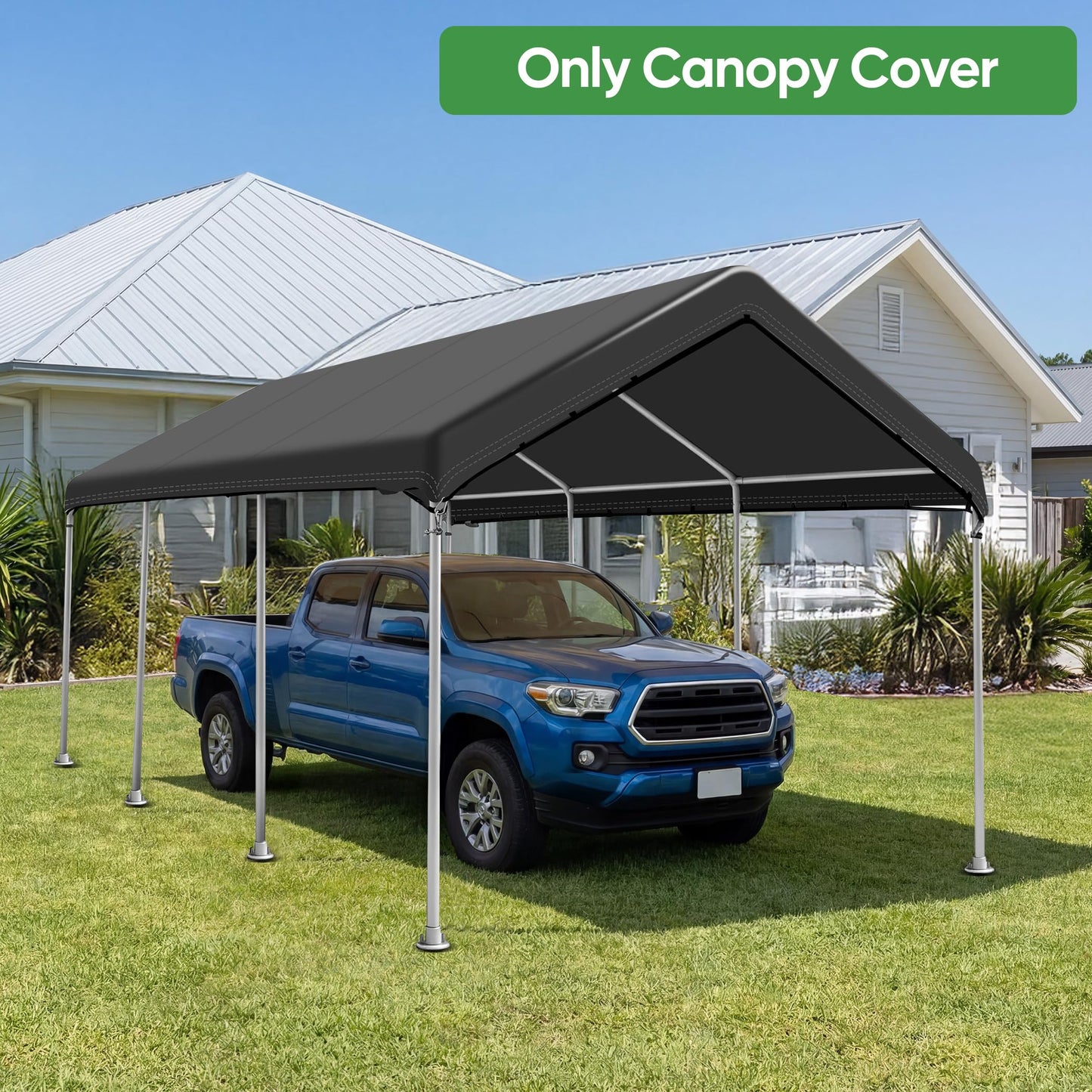 SIHAIAN 10 x 20 Ft Carport Replacement Canopy Cover(No Frame), Easy to Set up Carport Canopy, 500D Heavy-Duty Garage Top Tent Shelter Tarp Waterproof and UV Protected (Only Canopy Cover) Black