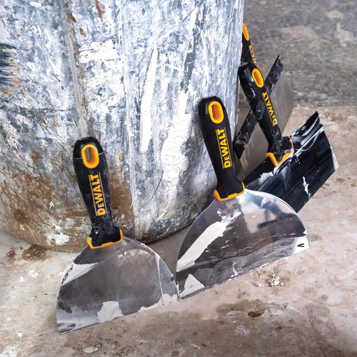 DEWALT Blue Steel Taping Knife & Mud Pan Set + Free Bonus 6" Knife | 8/10/12-Inches | Soft Grip Handles | DXTT-3-164