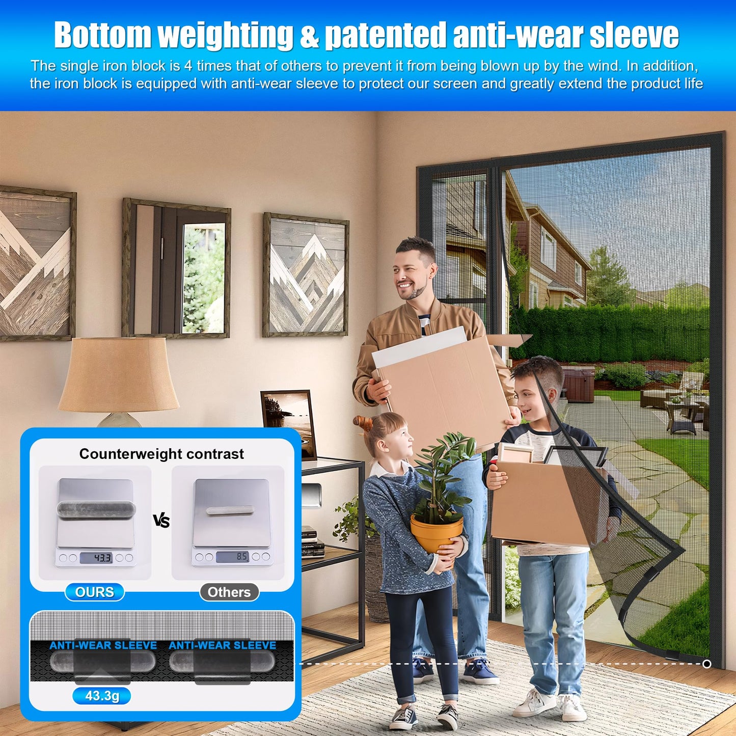 Magnetic Screen Door 72 x 80 in, Thicker 265g/㎡ Mesh, Reversible Left Right Side Opening Wide Magnetic Screen Door, Upgraded-Model Full Strip Magnets for Sliding & French Doors