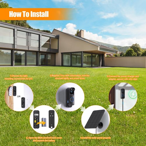 Solar Charger and Mount for Blink Video Doorbell&Blink Outdoor 4(4th)(Not Included),4W Solar Panel Waterproof with 13ft Charging Cable and No-Drill Doorbell Mounting Bracket for Blink Doorbell Camera