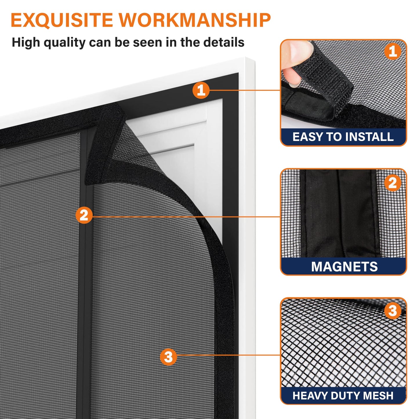 Double Door Fiberglass Magnetic Screen Door，Screen Door Mesh，Keep Bugs Out, Heavy-Duty Mesh Curtain,Pet and Kid Friendly, Works with Front Doors, Sliding Doors（72x96 Inch