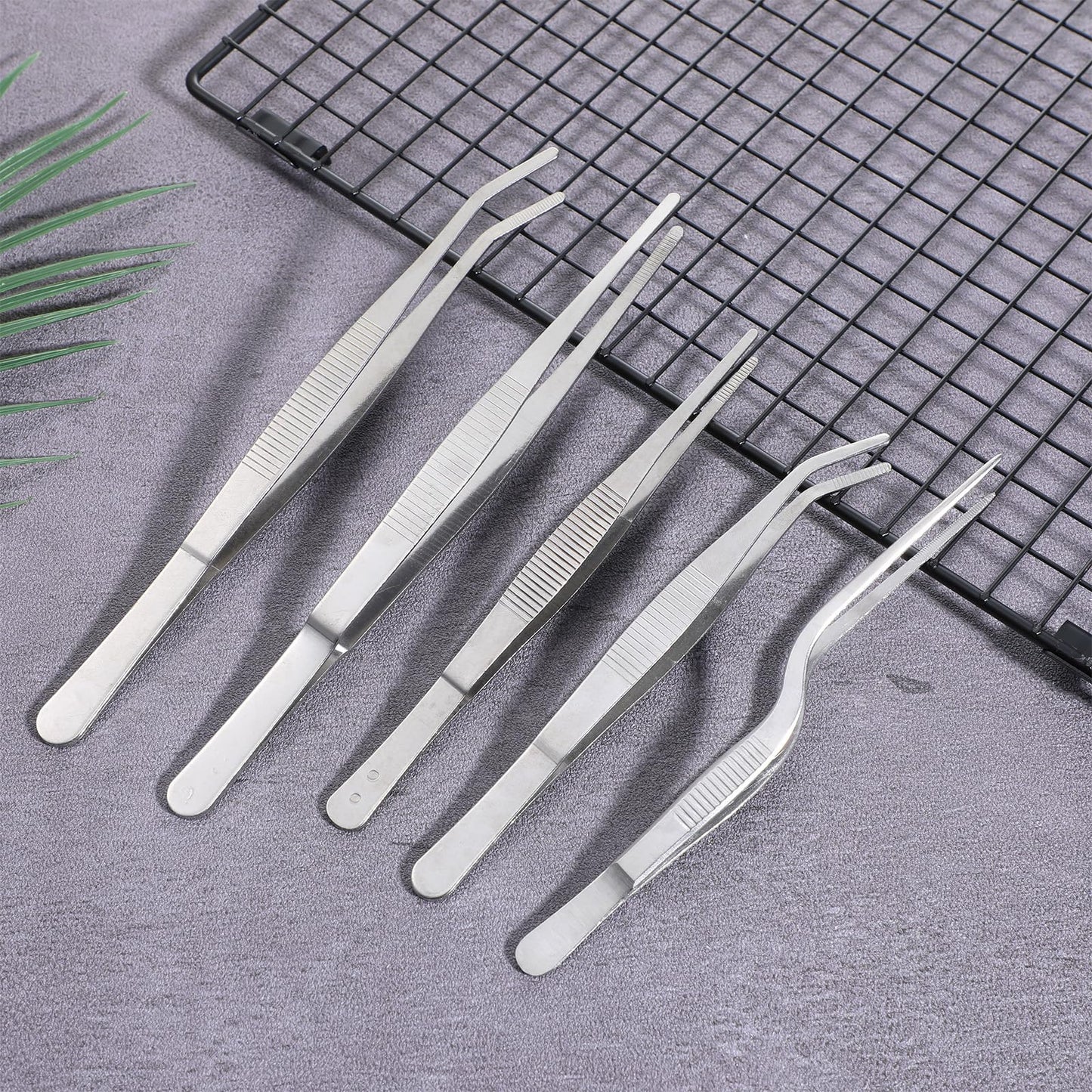 Stainless Steel Tweezers Set, 5Pcs Food Tweezers Precision Tweezer for Cooking Repairing Jewelry-Making DIY Craft Baking Cake Decoration Small Gardening (Silver)