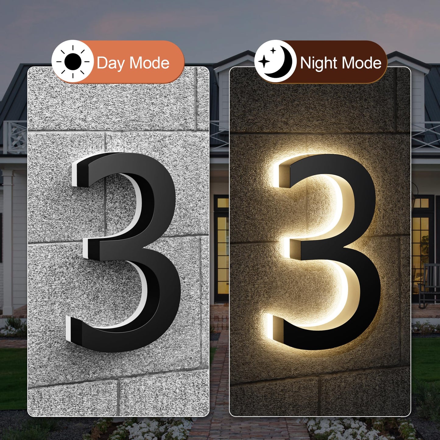 Custom Solar House Numbers for Outside,LED-Illuminated Custom Address Sign,Stainless Steel Waterproof Nameplate, Personalized Letters & Numbers, Premium Outdoor House Sign