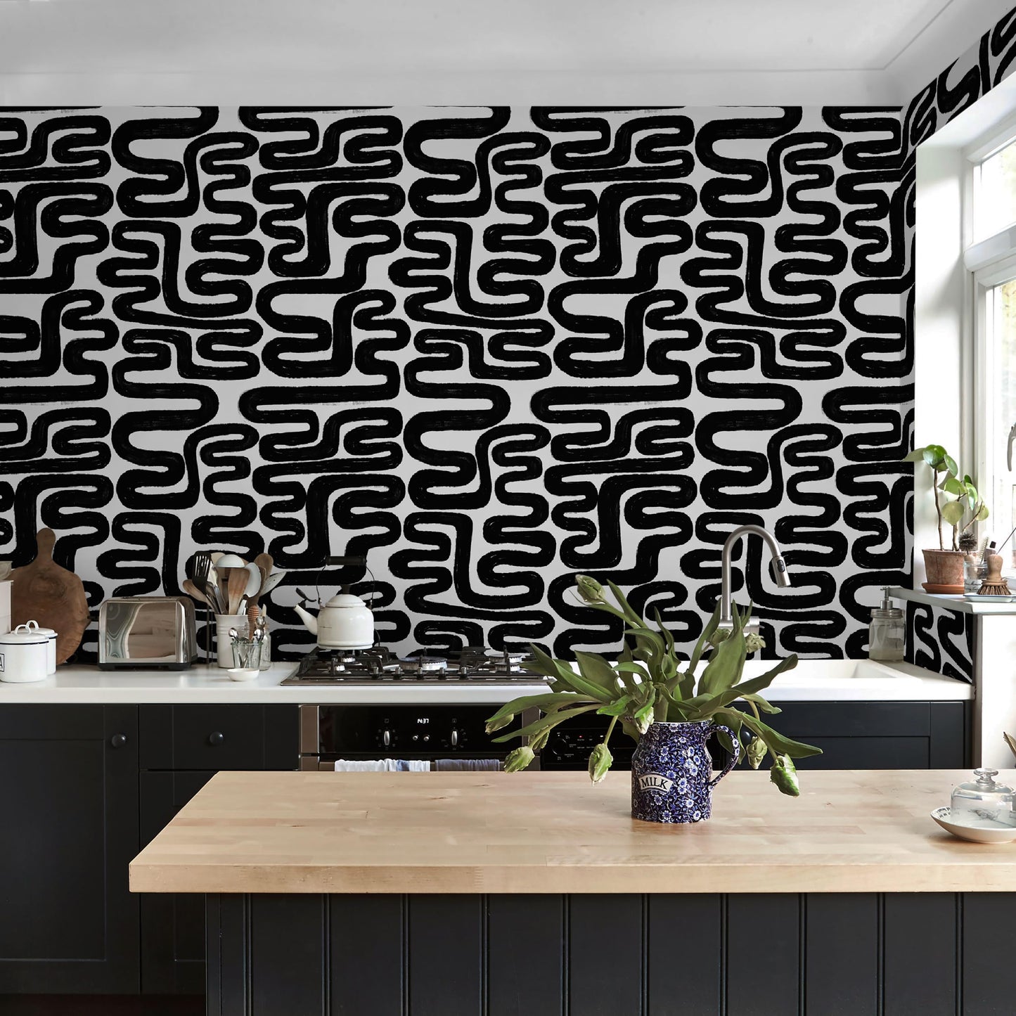 Peel and Stick Wallpaper Black and White Wall Paper Modern Geometric Self-Adhesive Removable Contact Paper Thicken Waterproof Easy to Clean Decorative for Bedroom Bathroom Film 17.3in x 78.7in