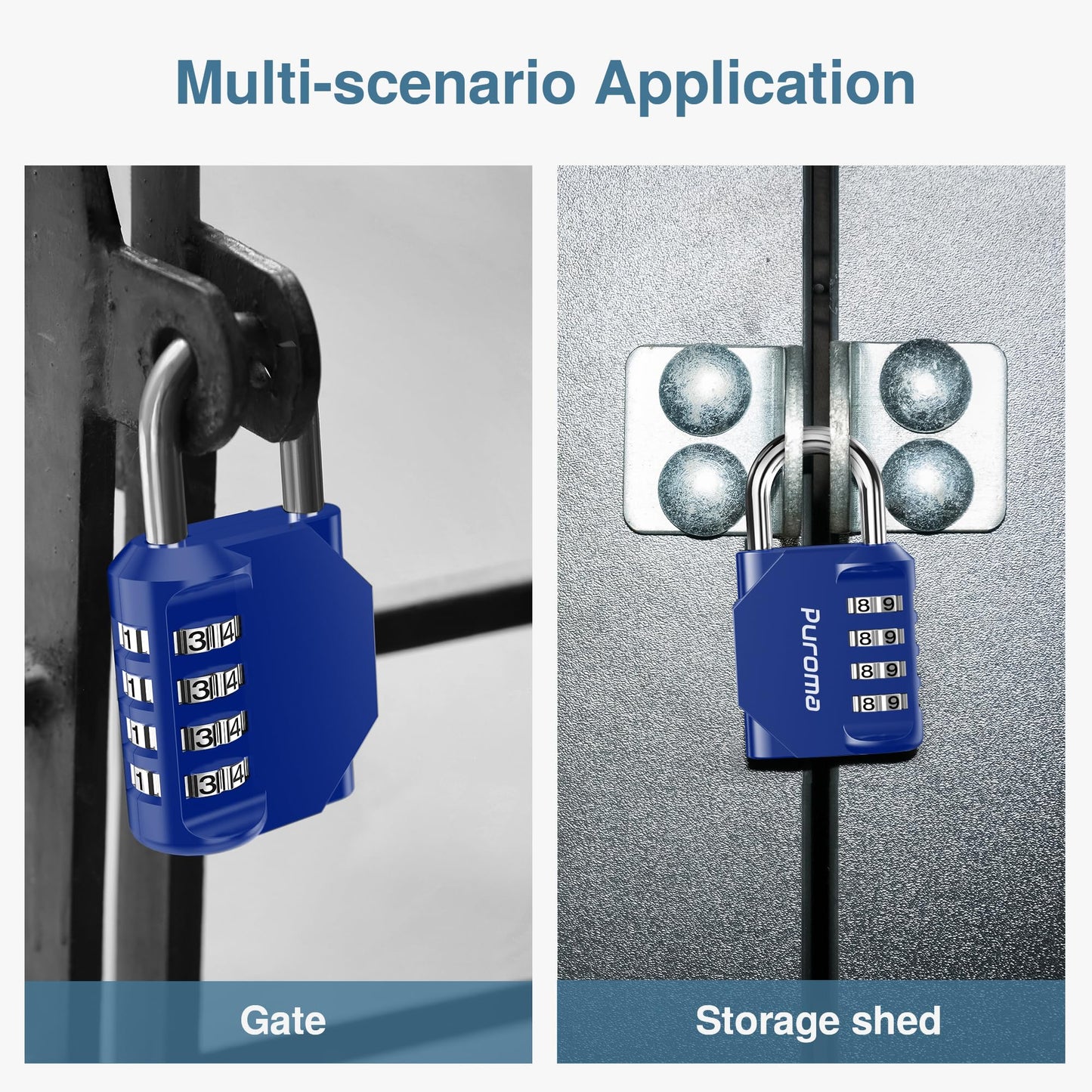 Puroma 4 Pack Combination Lock for Locker 4 Digit Outdoor Waterproof Padlock for School, Gym, Sports, Fence, Toolbox, Gate, Case, Outdoor, Hasp Storage, Cabinets (Blue)