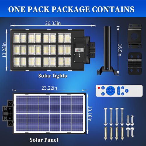 Ofuray Of-5600W Solar Street Lights Outdoor,560000Lm Solar Security Flood Lights Parking Lot Lights Commercial Dusk to Dawn, 6500k Waterproof Led with Remote Control Motion for Street,Court,Barn
