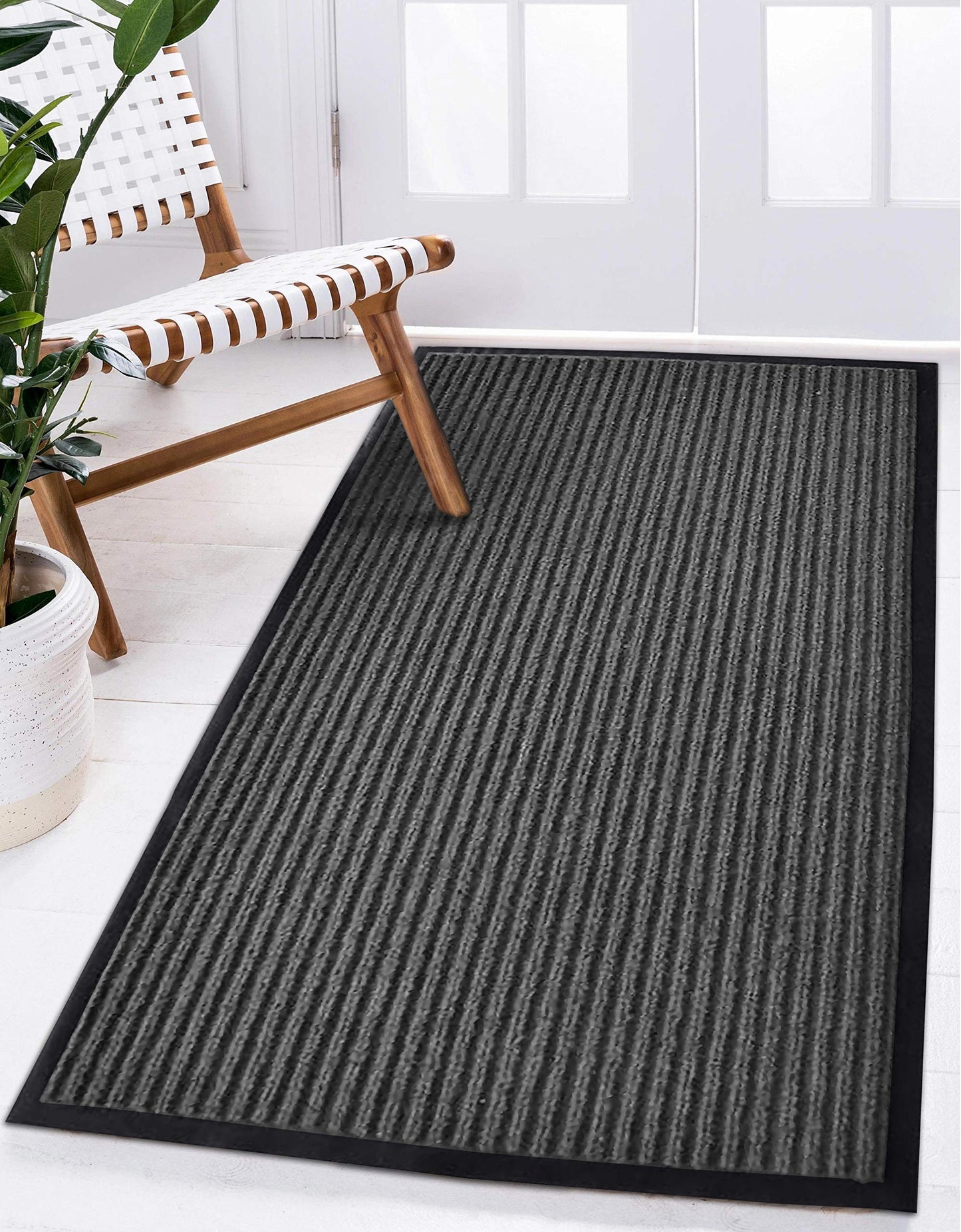MaxMat® Extra Large Commercial Floor Mat, 3 x 5 Feet Rubber Border Heavy Duty Door Mat, Waterproof, Low-Profile, Easy to Clean, Rubber Entry Mat (Charcoal Grey)