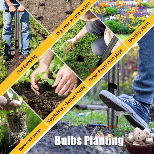 Bulb Planter Tool - 34" Long Handle Sod Plugger Lawn Plug Digger,Auto Plug Eject,Heavy Duty Garden Plant Hole Cutter for Grass,Tulip,Soil Transplant Plugging,Turf Repair Remover for Yard - Gray