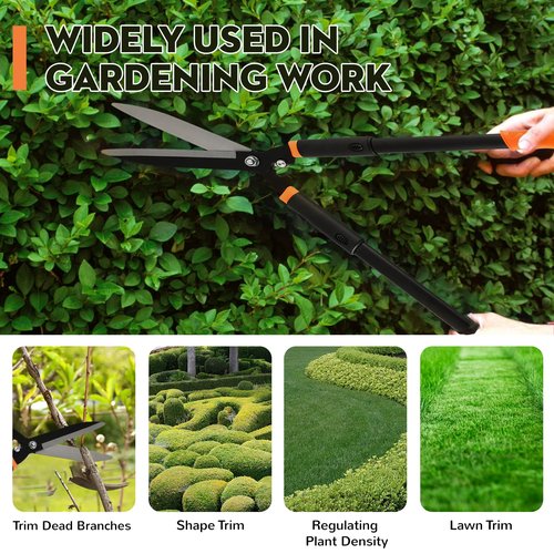 Garden Hedge Shears, 31-Inch Adjustable Garden Shears with 14° Angle Precision Blades. For Trimming/Shaping Hedges and Shrubs，Black/Orange