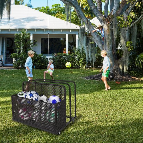 ChicCoutured Poolside Float Storage, Double Layer Outdoor Storage, PE Rattan Outdoor Pool Caddy With Rolling Wheels, Patio Deck Boxes, Storage Box, Pool, Beach-Sturdy,Dark Brown