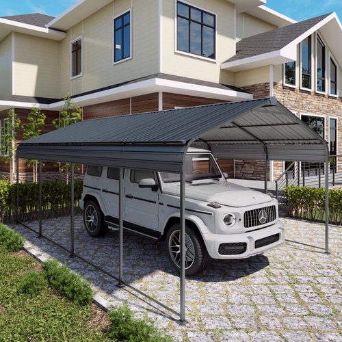 Vigo huseeo 12x20x8.7 FT Carport with Galvanized Steel Roof, Heavy Duty Metal Carport Canopy, Car Shelter Garage for Pickup, Boat, Car and Tractors, Grey