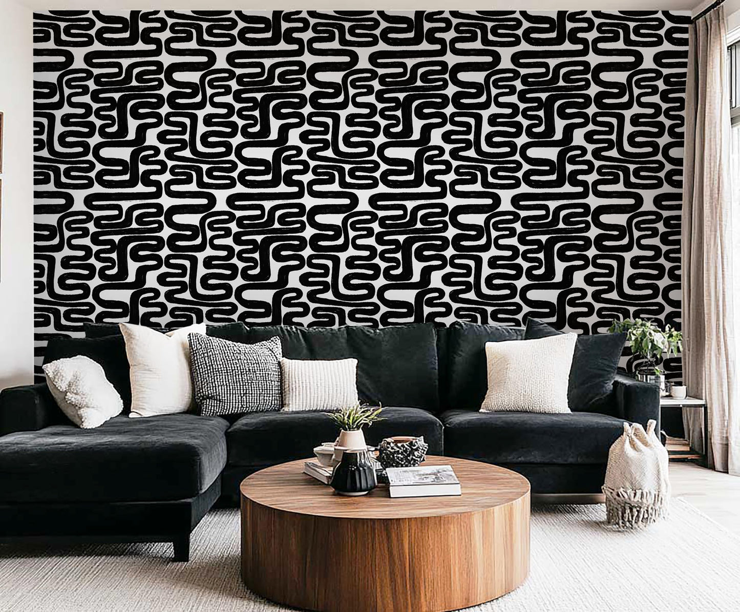 Peel and Stick Wallpaper Black and White Wall Paper Modern Geometric Self-Adhesive Removable Contact Paper Thicken Waterproof Easy to Clean Decorative for Bedroom Bathroom Film 17.3in x 78.7in