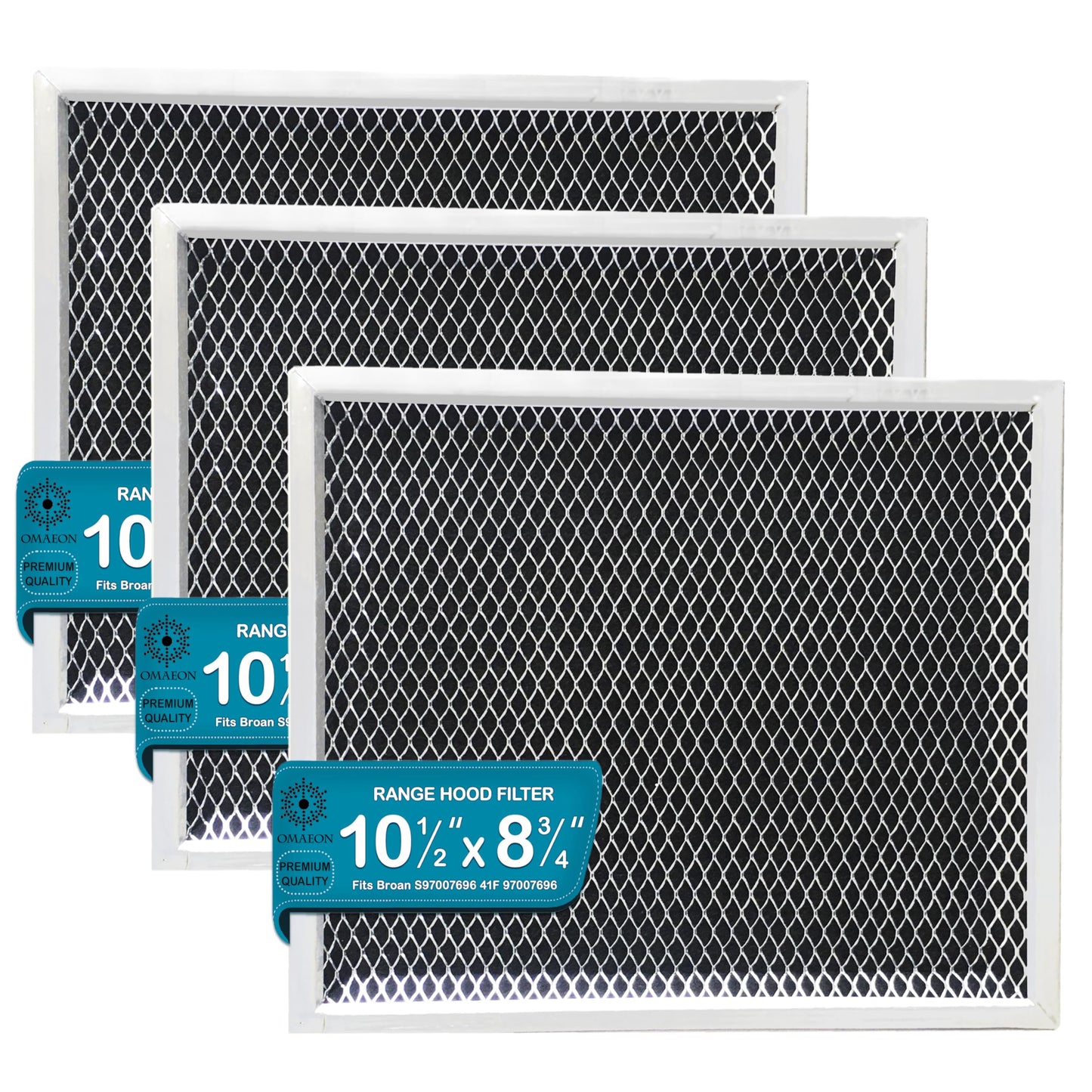 Omaeon 3-Pack Charcoal Filter Replacement for Broan 97007696 S97007696 – Fits Nutone Range Hood – Removes Odors – Easy Install – 10.5" x 8.75" Mesh Combo