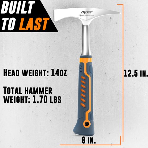 Mutt Tools 14oz Head Weight Welding Chipping Hammer - Professional Slag Hammer for Welders - Forged Steel Impact Tool for Metal Work - Welding Hammer