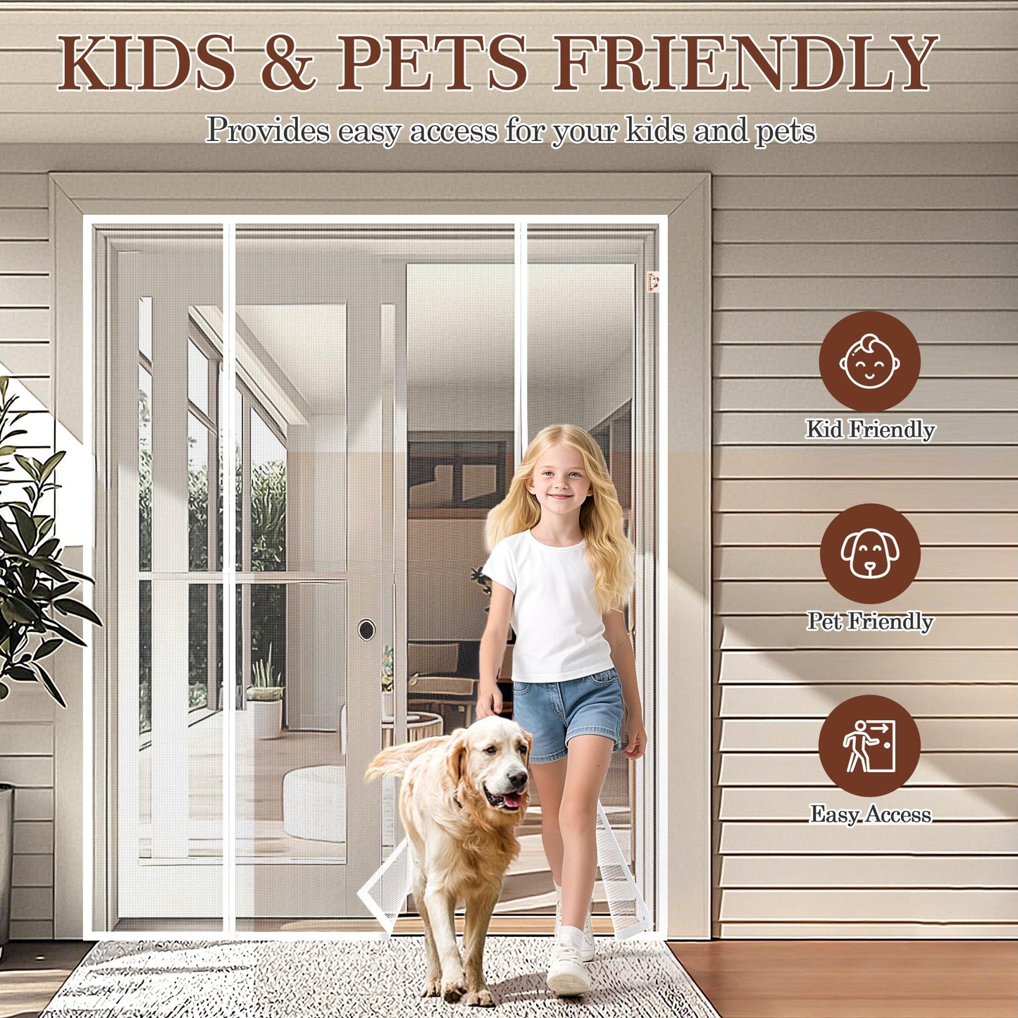 Yotache White Magnetic Screen Door Fit 72" x 80" Doors, Screen Size 74" x 81" Double Door Net Curtain for Sliding Door