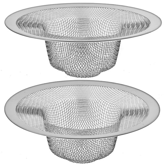 2 Pack - 4.5" Top / 3" Mesh Basket - Kitchen Sink Drain Strainer Stainless Steel Large Food Catcher. Fast Flow and Effective Full Mesh Basket