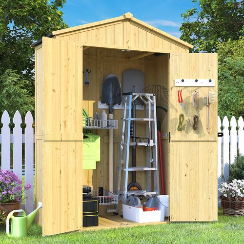 IWDOO Outdoor Storage Shed, 76'' Outdoor Shed Storage Cabinet, Garden Shed, Wood Tool Shed with Lockable Doors and Floor, Waterproof Roof for Yard, Patio, Deck, Porch, Lawn