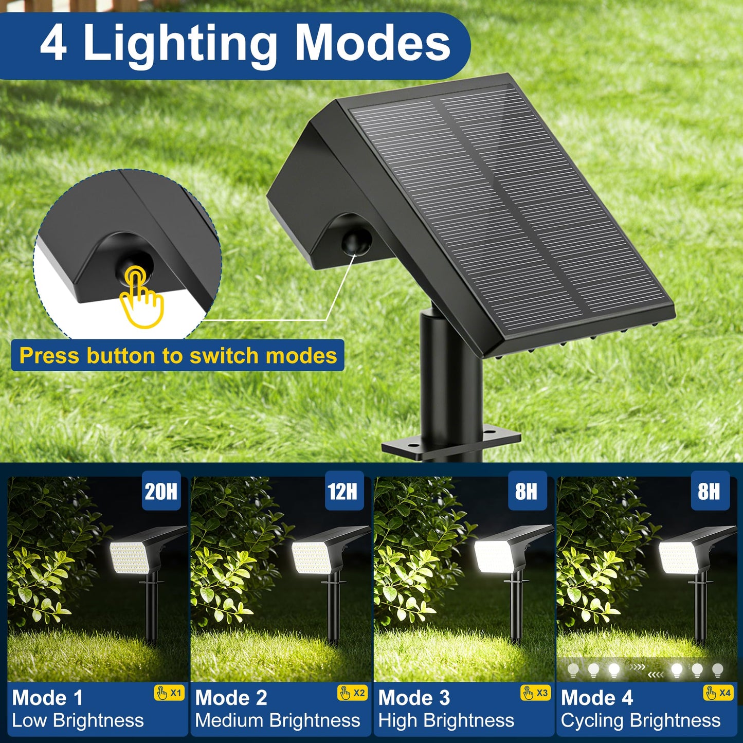 LANSOW 12 Pack Solar Spot Lights Outdoor Waterproof IP67, (90 LED/4 Modes) Solar Landscape Spotlights, 2-in-1 Solar Powered Flood Lights for Yard Garden Pathway Outside Tree, Auto ON/Off(Cool White)
