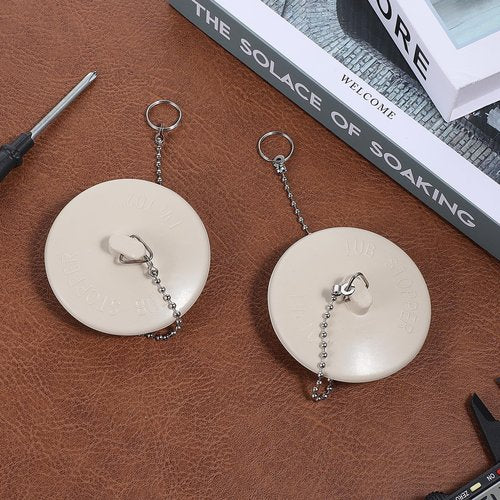 2 Pcs Tub Stopper, Rubber Bathtub Drain Stoppers Plug with Stainless Steel Beaded Chain Premium Bathroom Bath Plug Fits for 1.5" to 2" Kitchen Sink, Bathroom, Bathtub （White）