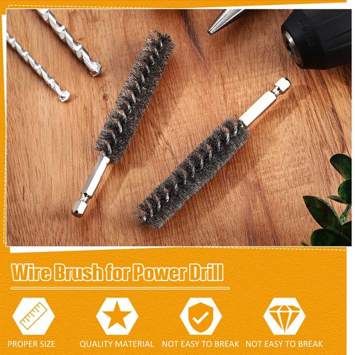 Geiserailie Bore Brush Bristles Wire Brush for Power Drill Cleaning Wire with Hex Shank Handle for Power Drill Cleaning(5 Pieces,Stainless Steel)