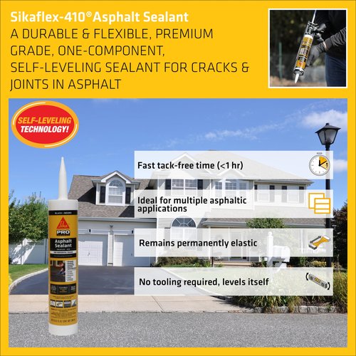 SIKA Sikaflex-410 Asphalt Sealant, Black, Self-Leveling Hybrid Sealant for Filling Cracks in Asphalt Driveways, Roadways, and Pavements - 9 fl. oz. Cartridge, Fills Cracks up to 1.5 in. Wide
