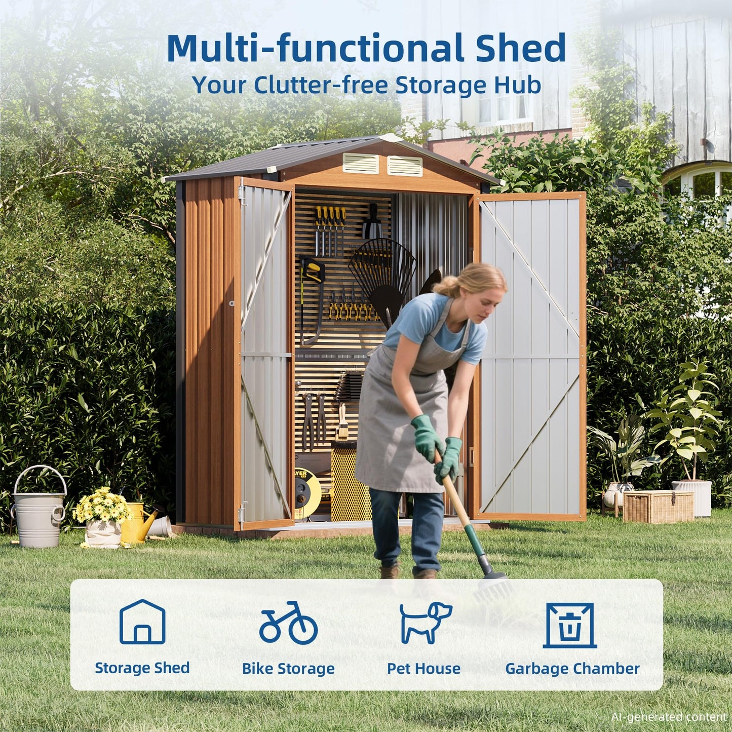 Canovire 5x3FT Outdoor Storage Shed, Metal Garden Shed with Updated Frame Structure & Double Lockable Doors, Large Tool Shed for Backyard, Patio,Lawn,Utility & Bike Storage