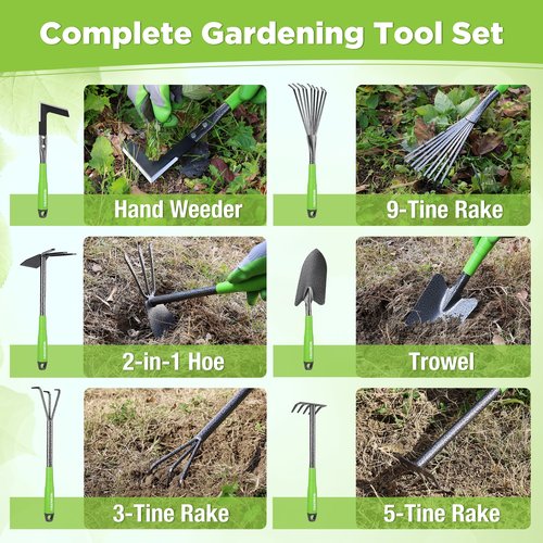 WORKPRO 6-Piece Garden Tool Set, Heavy Duty Gardening Hand Tools with Soft Rubber Handle, Including Trowel, Rakes, 2-in-1 Hoe and Crack Weeder, Ideal Gardening Gifts for Men and Women