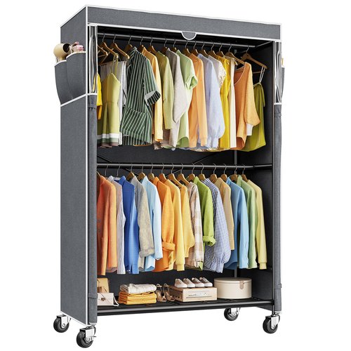 Raybee 80.32" H Clothes Rack with Cover,Rolling Clothing Racks for Hanging Clothes with Wheels,Heavy Duty Portable Closet 35.4" Wx15.75 Dx80.32 H,Black