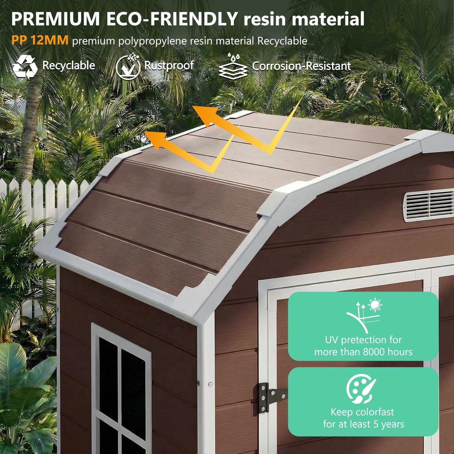 6x4.5 ft Resin Storage Shed with Floor, Outdoor Garden Shed for Backyard, Large Plastic Storage Shed with Double Doors, Weatherproof Tool Shed for Bike, Patio, Lawn