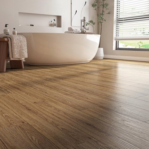 Stickyart Honey Oak Wood Vinyl Floor Tiles 12"x12" Waterproof Sticky Natural Wood Planks for Wall Peel and Stick Bedroom Floor Tile Sheet 4 PCS Self Adhesive Vinyl Flooring Tiles for Kitchen Office RV