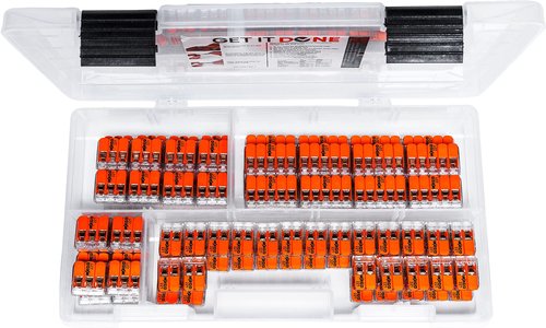 WAGO 221 Series 85pc Compact Splicing Wire Connector Assortment with Case, Includes (40x) 221-412, (29x) 221-413, (16x) 221-415, Lever Nuts