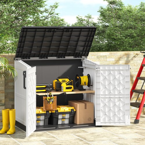 LHBGO Outdoor Resin Storage Shed 36 Cu. Ft. Garden Horizontal Storage Large Capacity Weather Resistant Storage Box, Lockable Resin Waterproof Shed for Garbage Cans, Garden Tools
