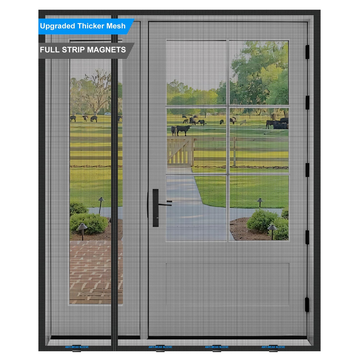 Magnetic Screen Door 72 x 80 in, Thicker 265g/㎡ Mesh, Reversible Left Right Side Opening Wide Magnetic Screen Door, Upgraded-Model Full Strip Magnets for Sliding & French Doors
