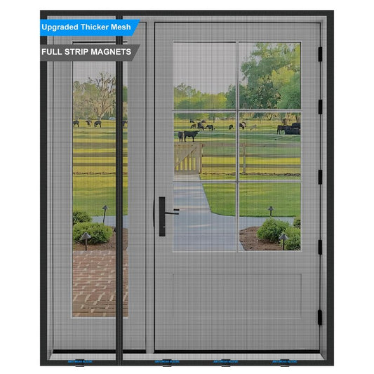 Magnetic Screen Door 72 x 80 in, Thicker 265g/㎡ Mesh, Reversible Left Right Side Opening Wide Magnetic Screen Door, Upgraded-Model Full Strip Magnets for Sliding & French Doors