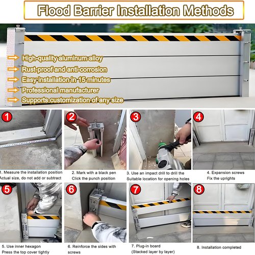 Flood Barriers for Home Exterior - Aluminum Alloy Outdoor Garage Doors Water Barriers for Flooding,H15.7 Inch/L3FT
