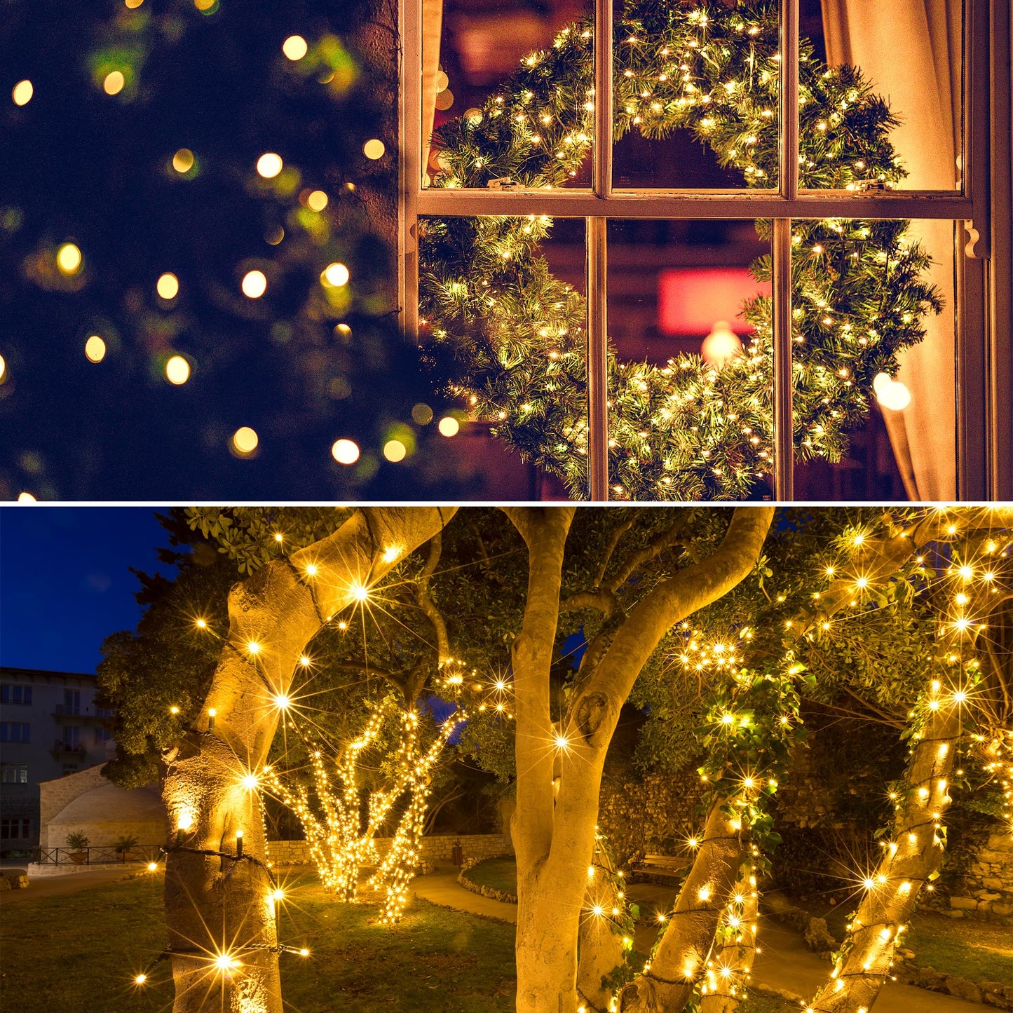 Flechllary Solar String Lights Outdoor Waterproof，39Ft 100 LED Solar String Lights with 8 Modes ，Solar Christmas Lights Outdoor for Yard, Fence, Balcony, Party,Christmas Tree Decorations (Warm White)