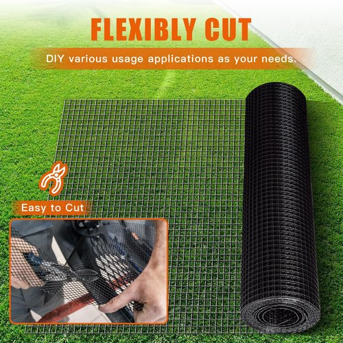 Zevemomo 24" x 50' 1/4inch Hardware Cloth, Black Vinyl Coated Chicken Wire Fence Galvanized Welded Mesh Roll for Home Garden Rabbit Cage