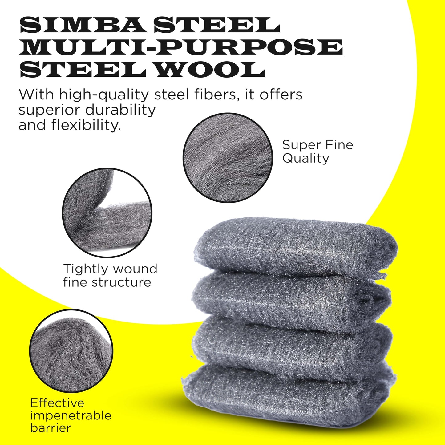 Steel Wool Grade 0000 - Finest Grade - 16 Steel Wool Pads – Steel Wool Scrubber for Cleaning & Rust Removal, Glass & Wood Buffing, Steel Scratch Remover, Mice & Rodents
