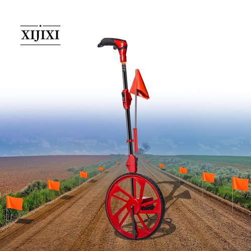 XIJIXI Measure Wheel Distance Measuring Wheel in feet,Collapsible Rolling Measurement Wheel,12.5”Diameter Wheel,With One key to Zero,Upgrade Flag Holder,With 10 Marking Flags(Red）