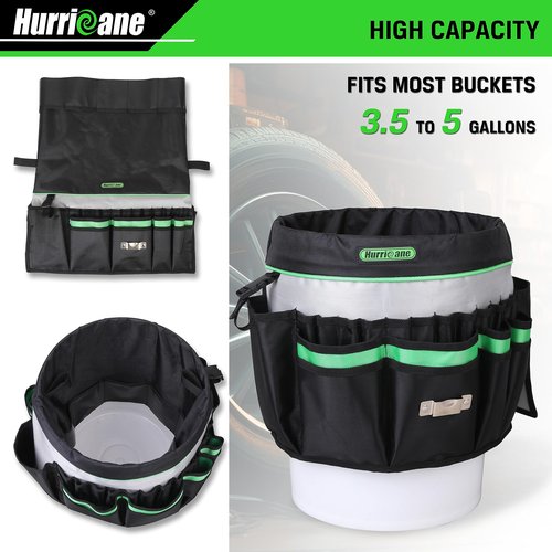 HURRICANE 5 Gallon Bucket Tool Bag Organizer, Garden Tool Caddy with 52 Pockets, Waterproof for Most Buckets