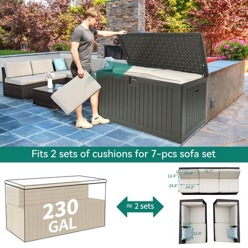 YITAHOME 230 Gallon Double-Wall Deck Box with Divider & Side Handles, Outdoor Large Storage for Patio Furniture Cushions, Garden Pool Accessories, Water Resistant & Lockable