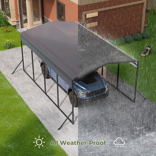 Lyromix Carport 12x20 FT Heavy Duty Metal Carport, Outdoor Metal Canopy with Additional Diagonal Bars and 4 Support Feet, Car Port Garage Galvanized Shelter for Car, Boat and Tractor