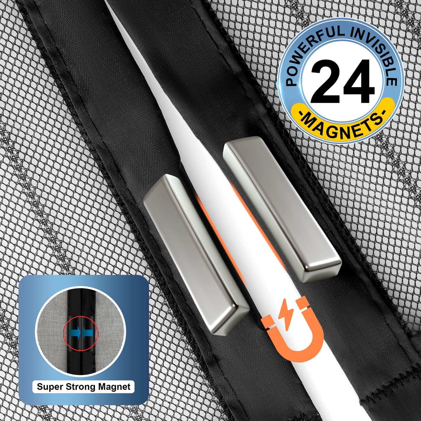 METAONLY Magnetic Screen Door Mesh, Works for Patio, Sliding Door, Keeps Bug Mosquito Out, Fresh Air Flow, Fits 36" x 82" Door - Curtain Size 38" x 83", Black