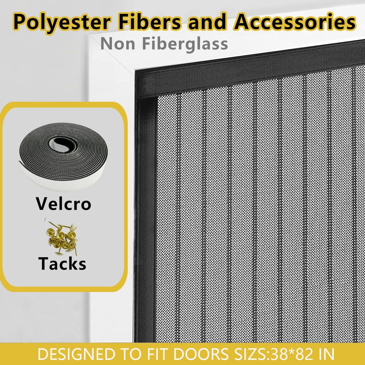 Magnetic Screen Door - Fit 38x82inch, Size 40x84inch, Keeps Bugs & Mosquito Out - Magnet for Interior/Outdoor Doors, Black