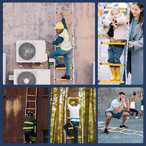 Fire Escape Ladder 2 Story, 16 FT Flame Resistant Fire Ladder 2 Story Window, Sturdy Emergency Ladder for Second Floor, Portable and Reusable Rope Ladders, Weight Capacity 2000 Pounds