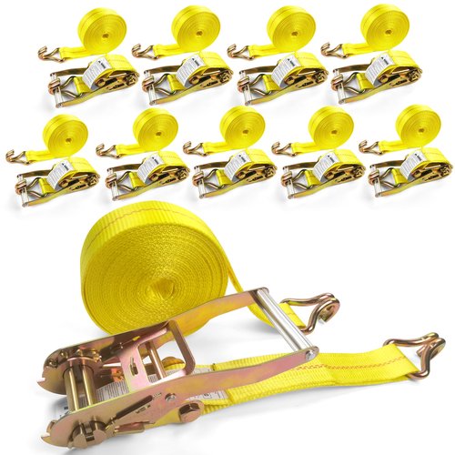 KJE 10 Pack Ratchet Straps Heavy Duty, 2" x 27' Ratchet Strap 10,000 Lbs Max Break Strength, Tie Down Ratcheting with J-Hook, Cargo Straps for Truck, Trailer, Moving Appliances