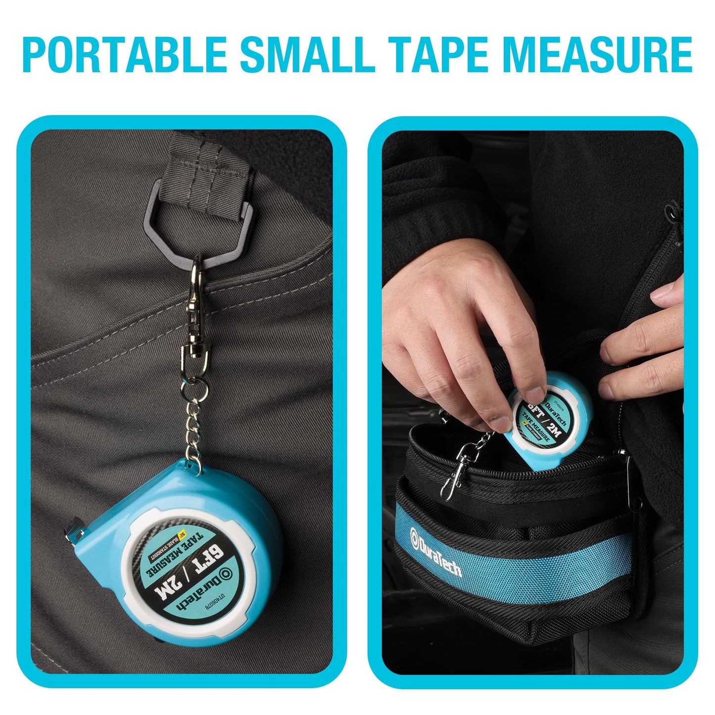 DURATECH Mini Tape Measure, 2 PCS 6FT Inch/Metric Small Tape Measure, Retractable Easy Reading Keychain Measurement Tape, Pocket Size Small Tape Measure for Engineer, Portable, ABS Protective Casing