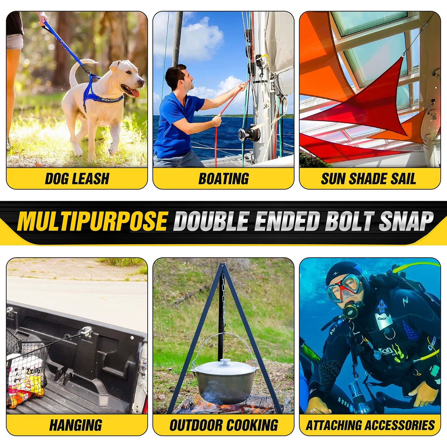 [Extra Durable] 4.7” Double Ended Bolt Snaps Hooks 220LBS Weight Capacity, Heavy-Duty & Rust-Resistant Zinc Alloy Double Sided Clips, Best for Dog Leashes, Awnings, Sports Equipment, Boating (2 Pack)